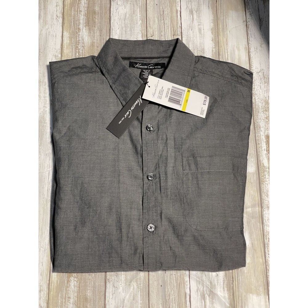NWT Kenneth Cole New York Button Up Long Sleeve Shirt Size Medium Black
